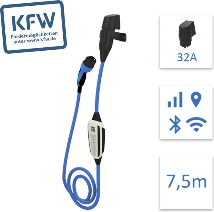 Productafbeelding NRGkick KfW Max 7,5m GSM/GPS/SIM beveiligingsslot, muurplug32A (Type 2, 22 kW, 32 A, Type 2)