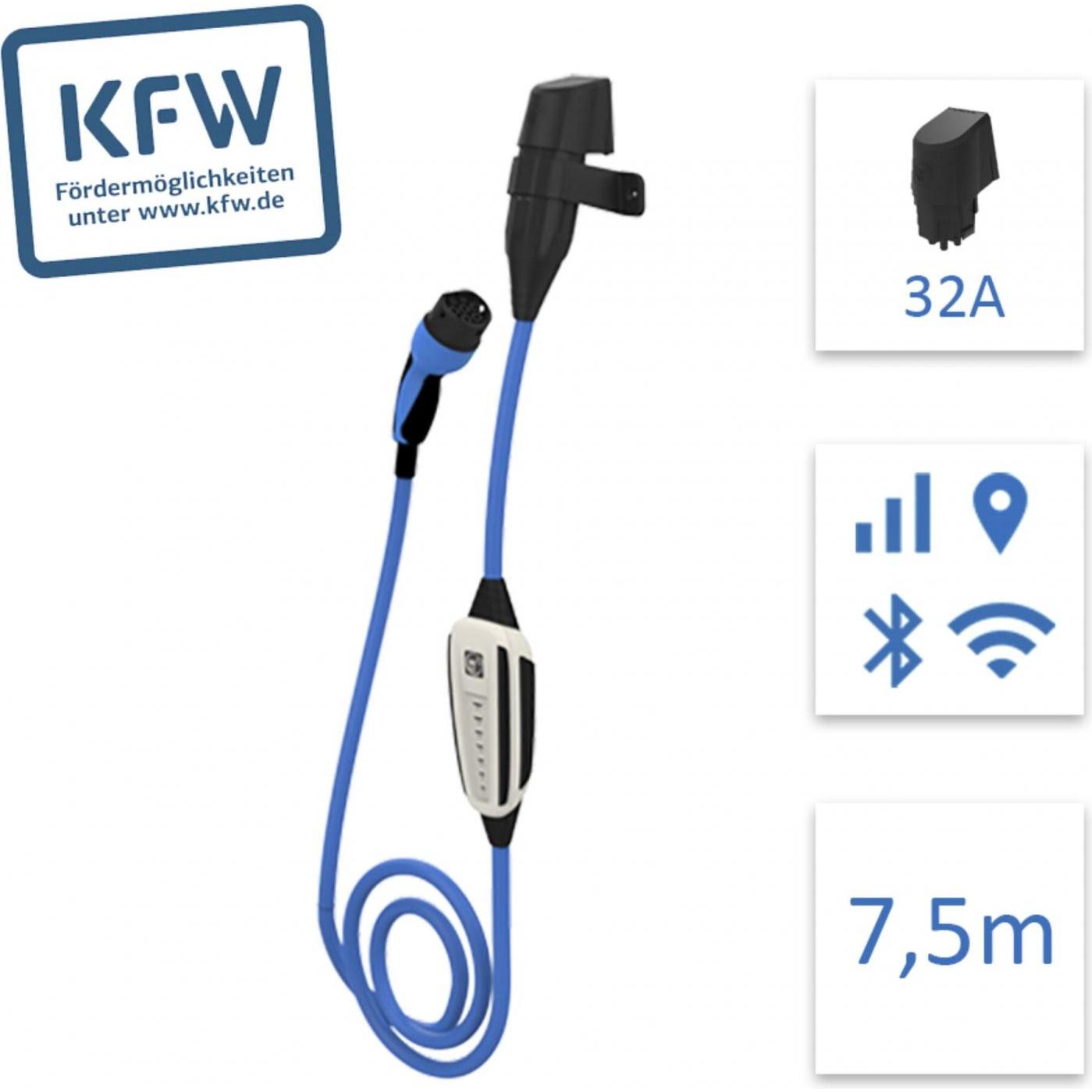 NRGkick, Elektroauto Ladestation, KfW Max 7.5m GSM/GPS/SIM Schutzverriegelung,Wandsteckd32A (Typ 2, 22 kW, 32 A, Typ 2)