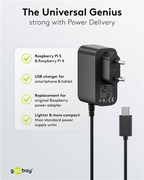 Actual product image Goobay Netzteil für Raspberry Pi 5, 27 W, GaN, schwarz