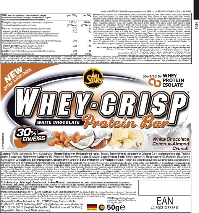 Produktbild All Stars Whey Crisp Protein Bar (Pure Chocolate, 1 Stk., 50 g)