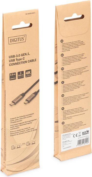 Immagine prodotto Digitus Cavo di collegamento USB-3.0 Gen.1, USB Type -C (0.50 m, USB 3.0, 60 W)