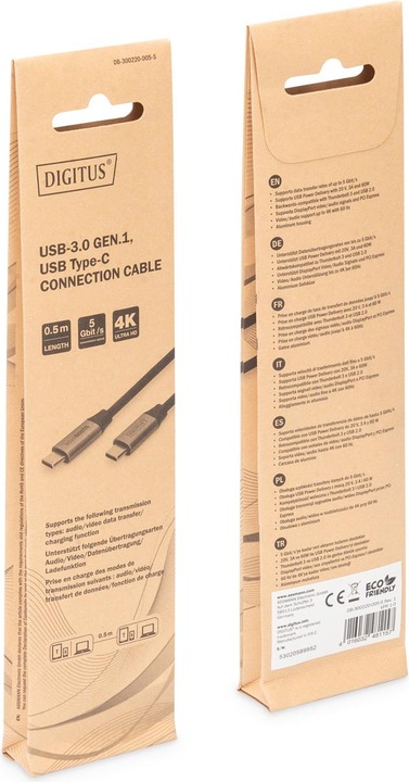 Produktbild Digitus USB-3.0 Gen.1, USB Type -C Anschlusskabel (0.50 m, USB 3.0)