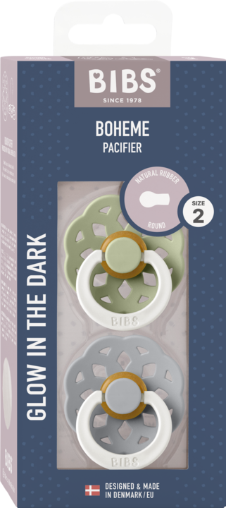 Actual product image Bibs Bohème latex soother (size 2, 6-18 months), Sage GLOW & Cloud GLOW (2 x, 6 - 12 M.)