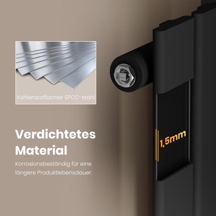 Produktbild Emke Heizkörper, Flachheizkörper mit Zentralanschluss, Schwarz 180x30cm 627W Einlagig (627 W)