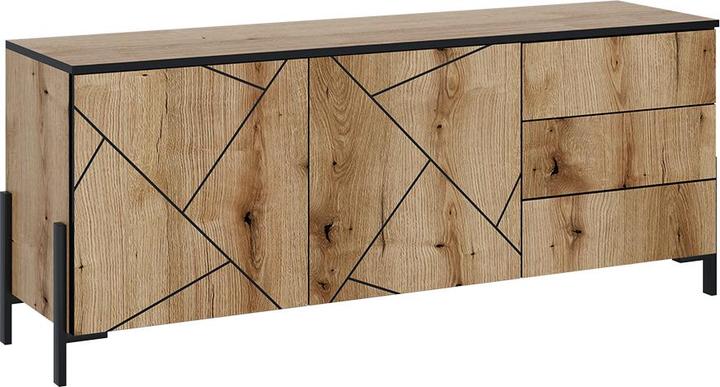 Vichy Lowboard Hatto, Eiche, 150 x 60 cm mit Türen und Schubladen