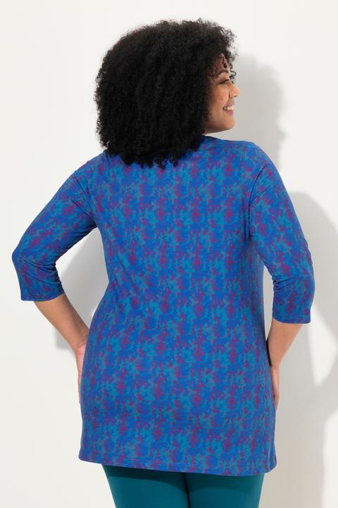 Produktbild Ulla Popken Longshirt, Batikmuster, A-Linie, V-Ausschnitt, 3/4-Arm (56)