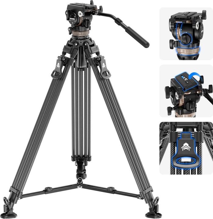 Actual product image Neewer Carbon Fiber One-Step Video Tripod With Adjustable Damping Fluid Head (Carbon)