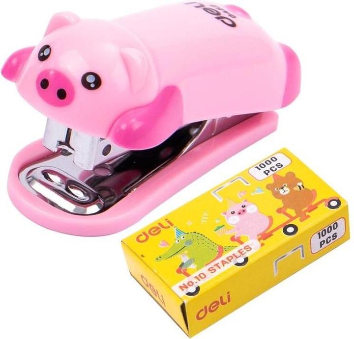 Deli Hefter für 15 Blatt Papier, Heftklammern 10 Schweinchen rosa (15 Blätter)