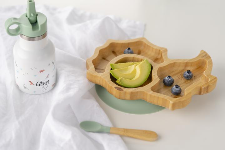 Actual product image Citron Bamboo Plate Dino with Suction Cup