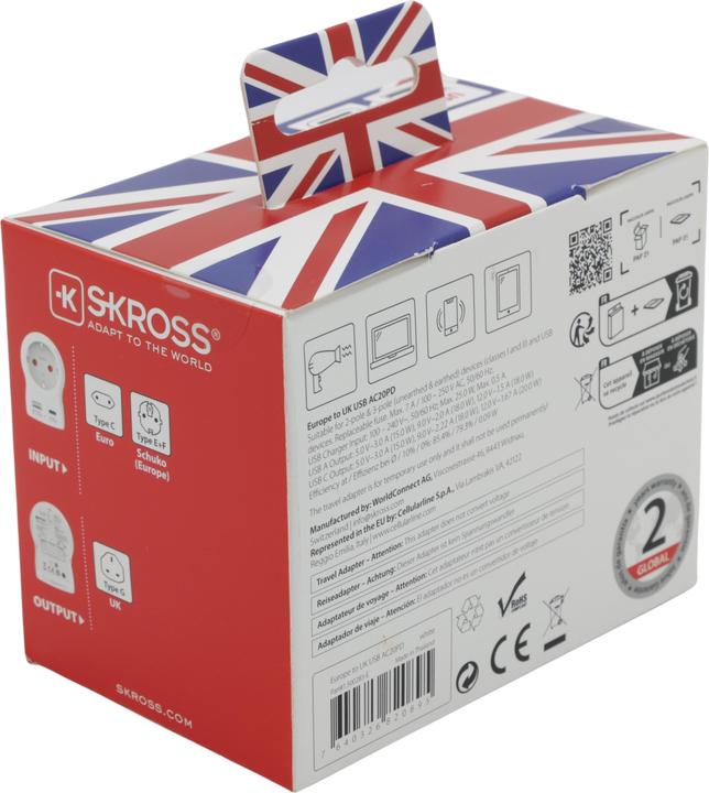 Immagine prodotto Skross Länderstecker Europe to UK USB AC20PD weiss