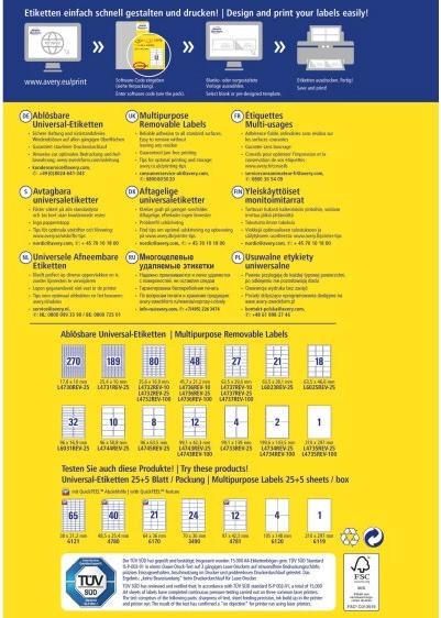 Actual product image Avery Universal labels, ablösbar
