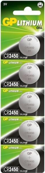 GP Batteries Knopfzelle Lithium CR2450, 5er (5 Stk., CR2450, 610 mAh)