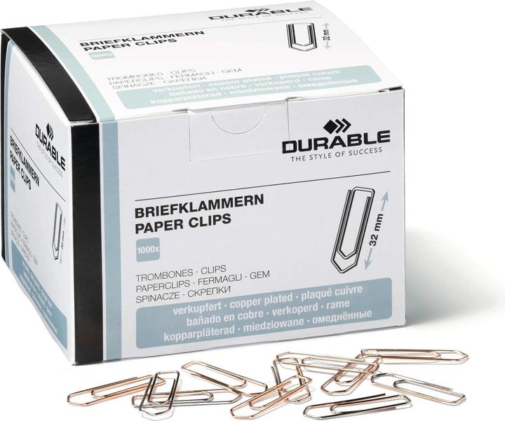 Durable Büroklammer, spitz, Metall, verkupfert, L: 32 mm 1000 Stück (1 x)