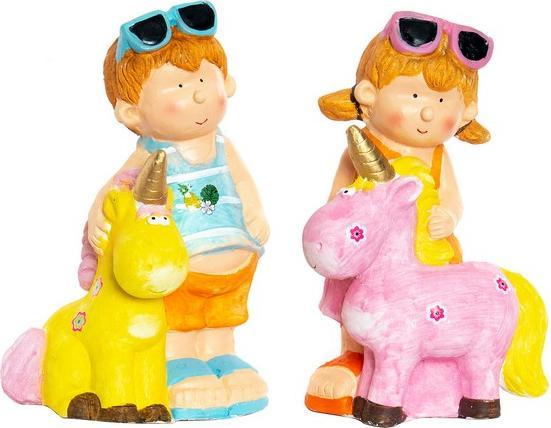 Actual product image DKD Home Decor Decorative figurine Fibreglass Blue Pink Unicorn Children 23 x 19 x 40 cm