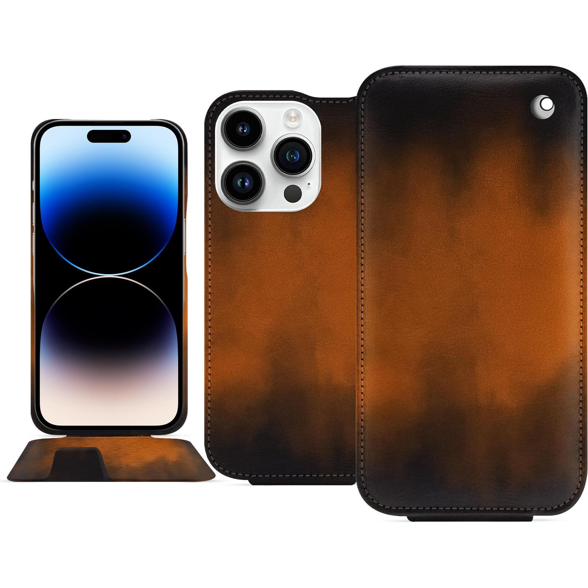 Noreve Lederschutzhülle vertikal (Apple iPhone 15 Pro), Smartphone Hülle, Braun