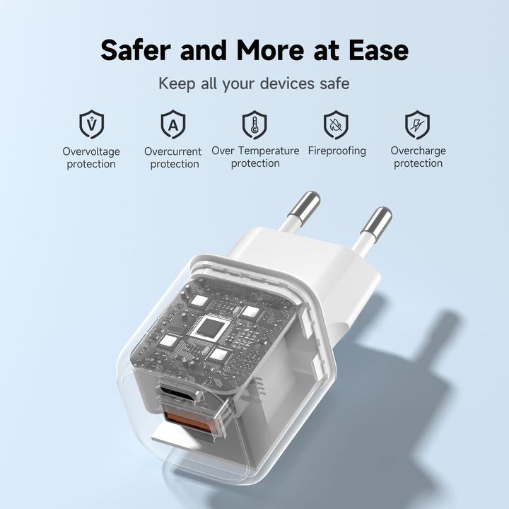 Image du produit FoneKit Mini 20W Charger, USB-C + USB-A, white (20 W, 2 ports)