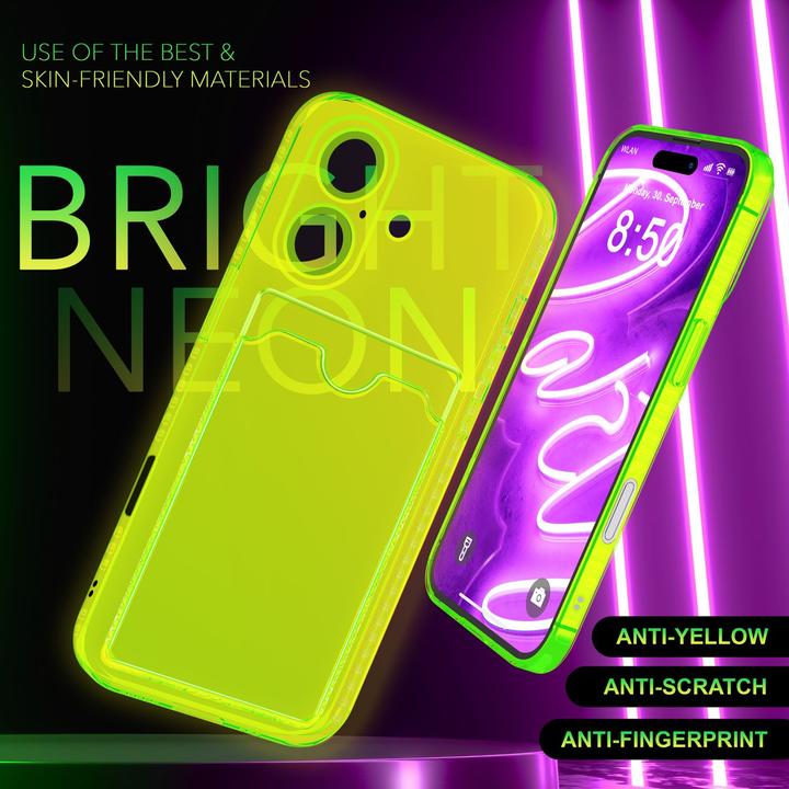 Immagine prodotto Nalia Portacarte trasparente in silicone trasparente al neon (Apple iPhone 16)