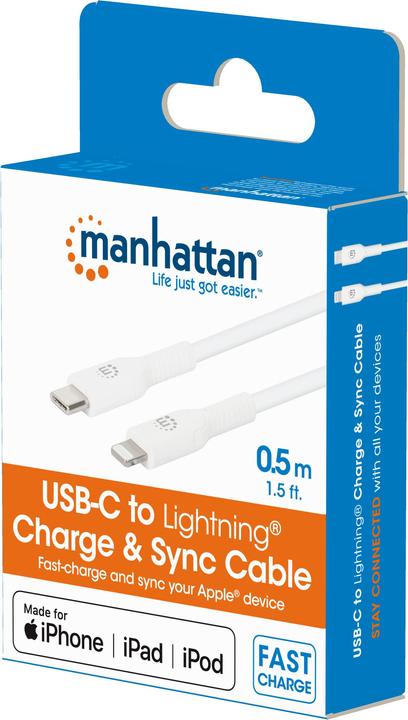 Produktbild Manhattan USB-C auf Lightning Sync-/Ladekabel (0.50 m, USB 4.0, 28 W)