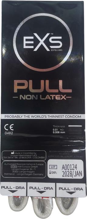 Produktbild EXS «Pull» Kondomkarte mit 3 latexfreien, absolut geruchlosen Kondomen (3 Stk.)