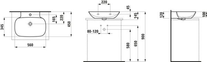 Produktbild Laufen INO Aufsatzwaschtisch, 1 Hahnloch, mit Überlauf, US geschl. 560x450mm, H816302 (450 mm, 560 mm)