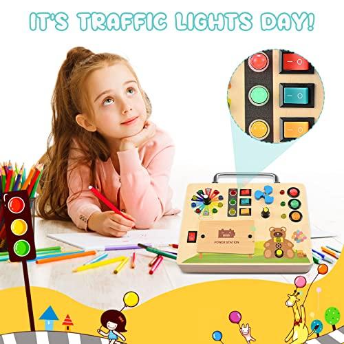 Image du produit Activity Board Busy Board, Jouet Interrupteur de Lumière - Mur d'Activité Sensorielle en Bois Voyage Feu LED