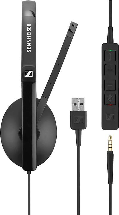 Actual product image Sennheiser Headset SC 135, monaural, with jack plug, flexible arm, various versions. Versions (Cable, USB-A, Skype)