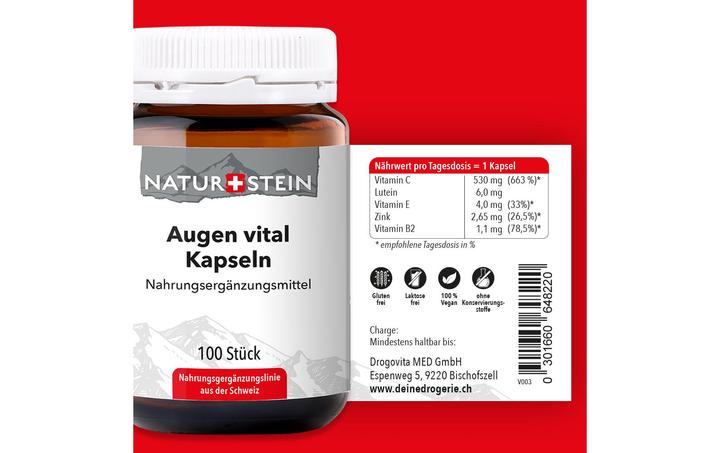 Nutritional values and ingredients Naturstein Eyes Vital Caps (100 Piece, Capsules, 154 g)