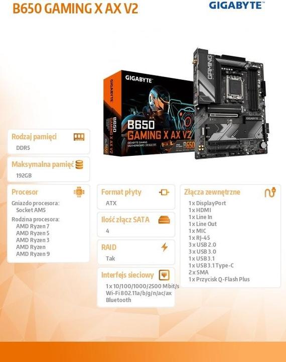 Immagine prodotto Gigabyte B650 GAMING X AX V2 (AM5, AMD B650, ATX)