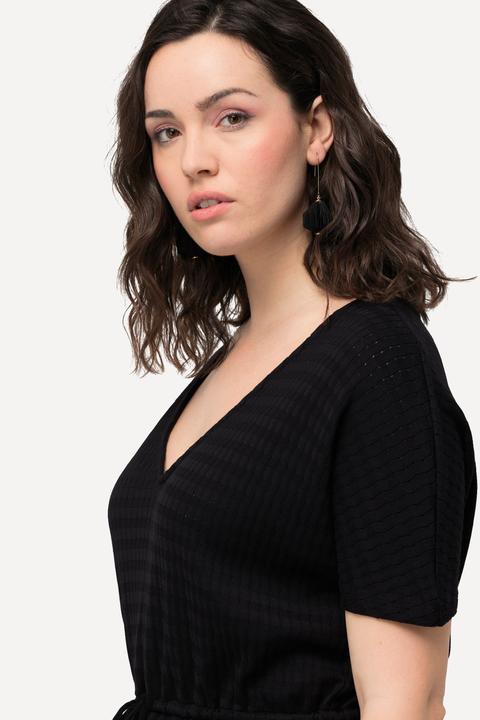 Produktbild Ulla Popken Midikleid, Strukturjersey, V-Ausschnitt, Halbarm (60)