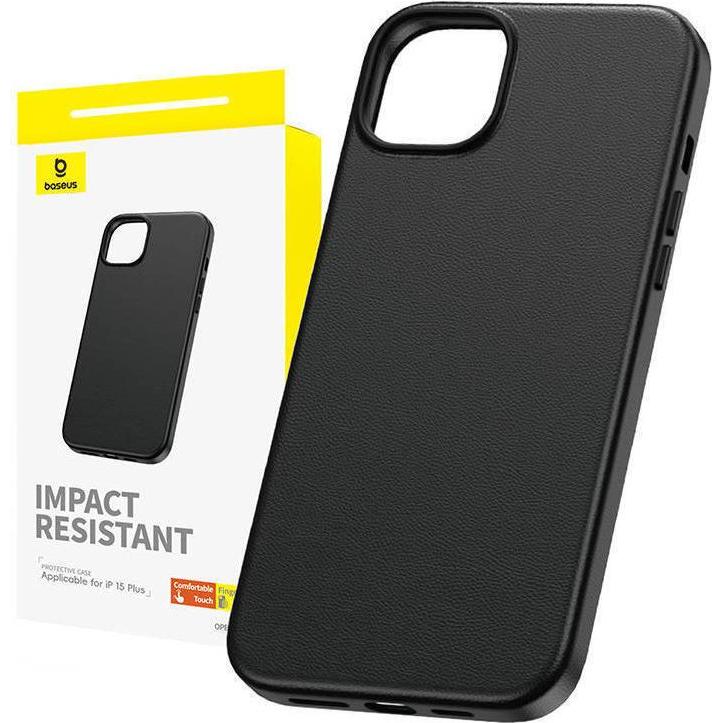 Baseus Phone Case for iPhone 15 Plus Fauxther Series (Black) (Apple iPhone 15 Plus), Smartphone Hülle, Schwarz