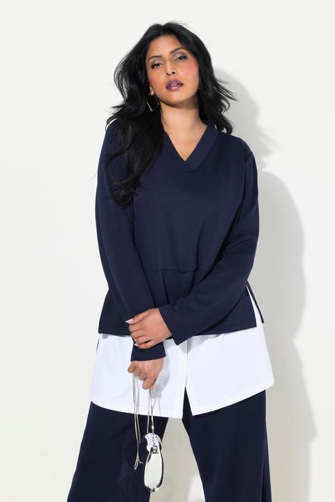 Produktbild Ulla Popken Sweatshirt, Bluseneinsatz, V-Ausschnitt, Langarm (42, 44)