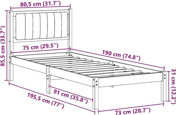 Image du produit vidaXL Holz-Bettgestell (75 x 190 cm)