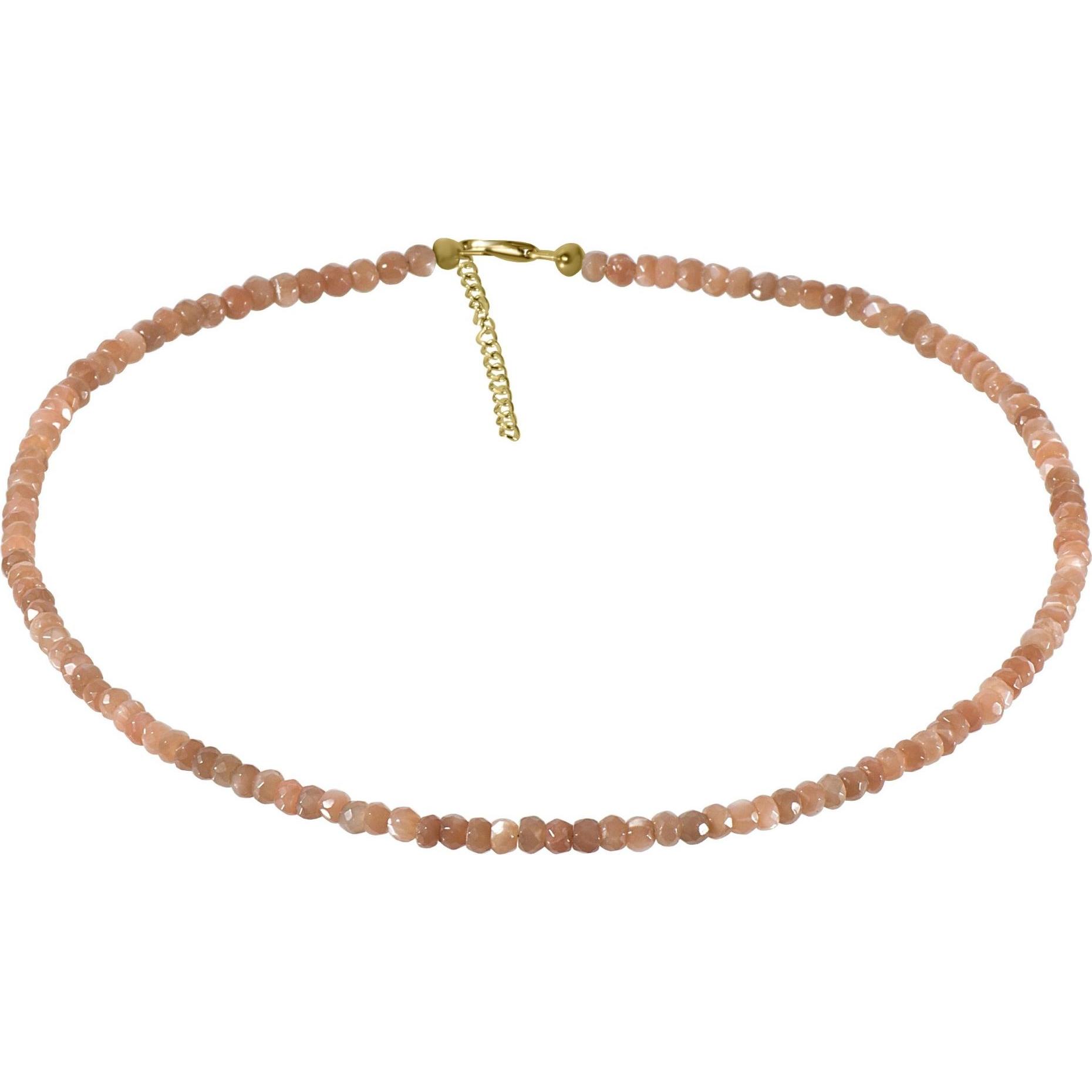 Xen, Halsschmuck, Mondstein- Collier peach 5 mm facettiert 43 + 5 cm 925 Silber vergoldet, (925 Sterling Silber, 43 cm)