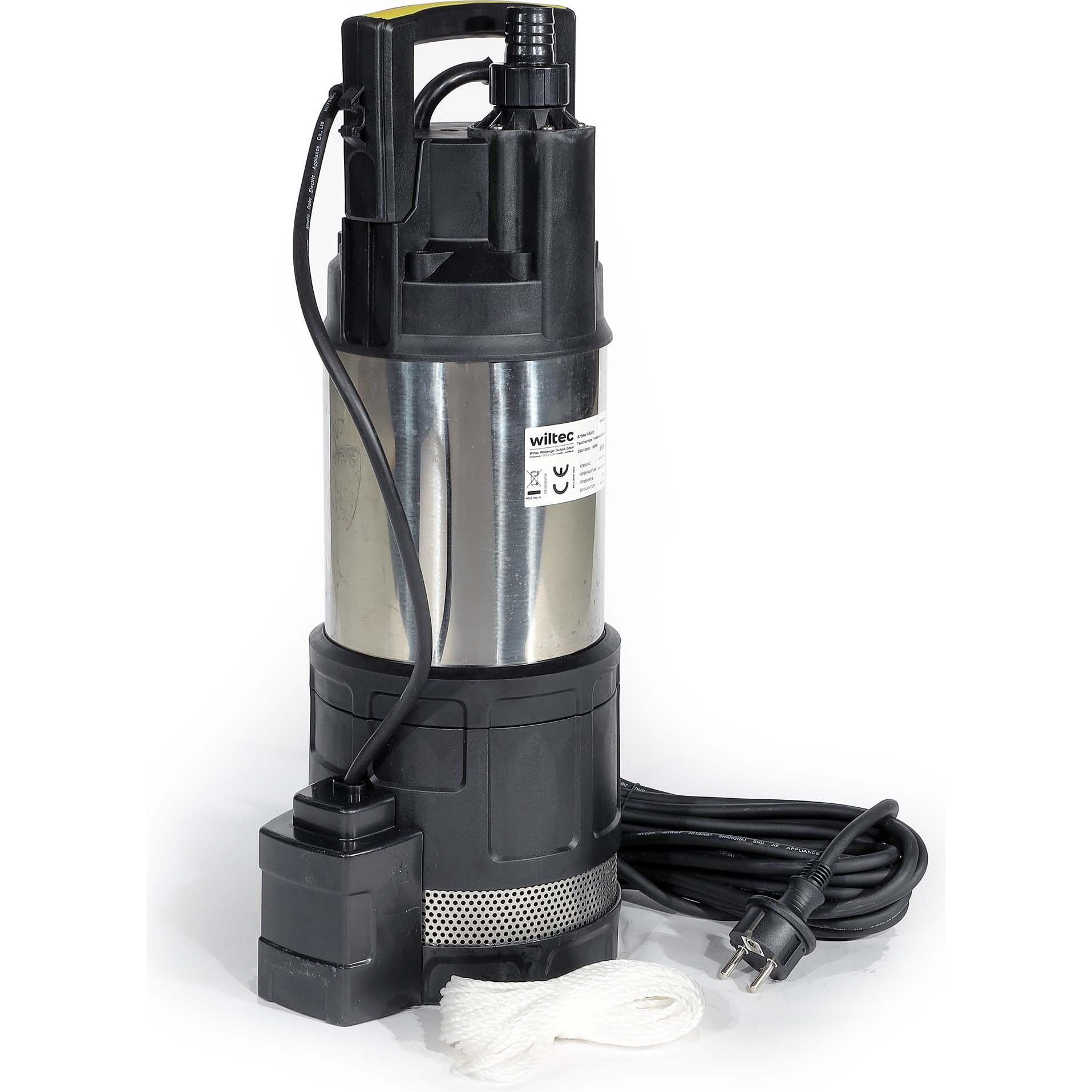 Wiltec, Wasserpumpe, Tauchpumpe Trockenlaufschutz Schwimmerschalter 1200W Brunnenpumpe 6000l/h (Durchlaufpumpe)