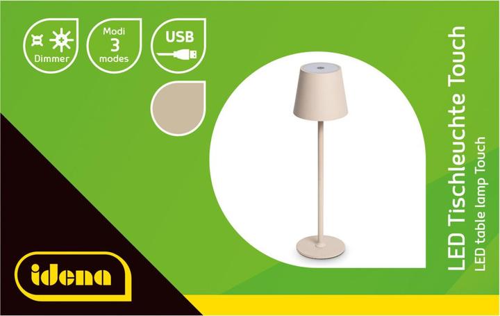 Produktbild Idena LED Tischleuchte Touch Metall beige 11x24/38cm Akku USB dimmbar 3 Modi Innen und Aussen