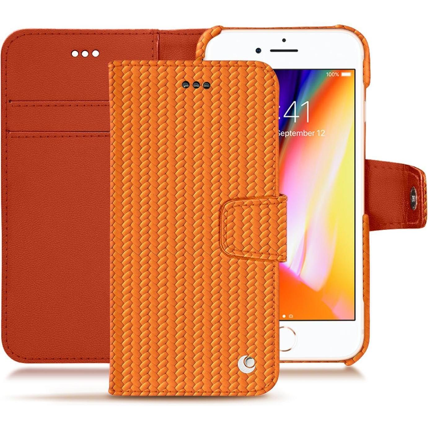 Noreve Lederschutzhülle Wallet (Apple iPhone 8), Smartphone Hülle, Orange