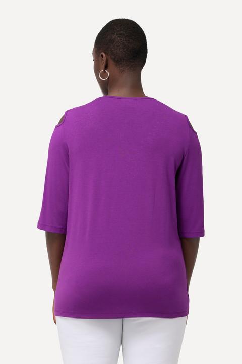Actual product image Ulla Popken Rhinestone Detail 3/4 Sleeve Tee (50, 52)