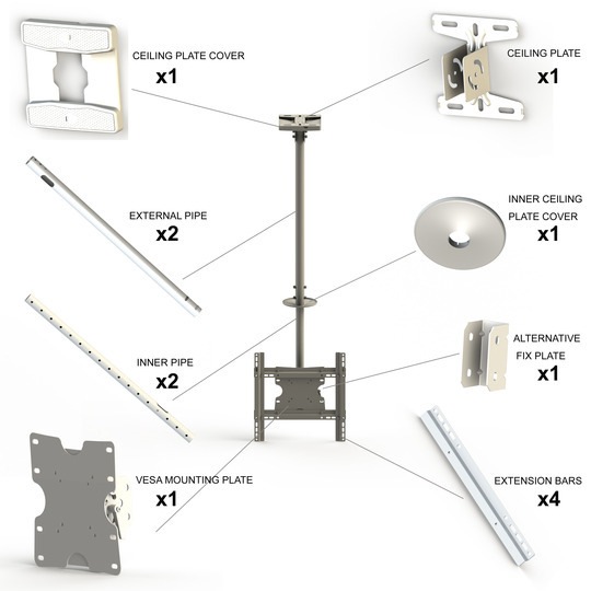 Produktbild Multibrackets Deckenhalter 32" - 70", Metall, weiss, max 30 kg (Decke, 55", 30 kg)