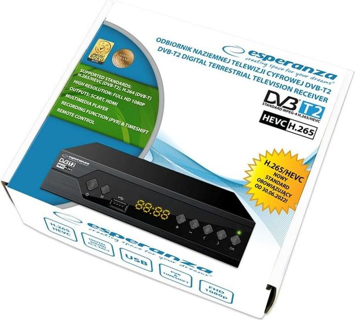 Actual product image Esperanza EV107R TV Set-Top-Box Kabel Schwarz (DVB-T2)