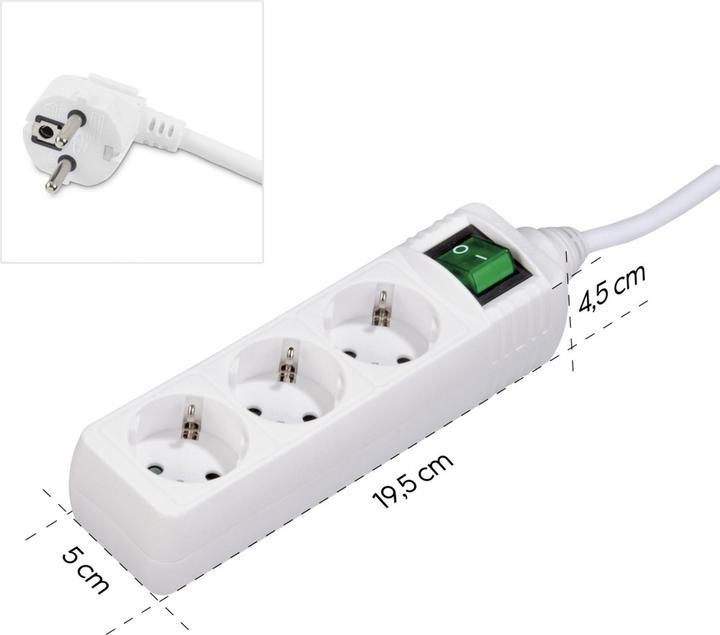 Produktbild Hama Steckdosenleiste, 3-fach, Schalter, 3 m, Weiss (3x, 3 m)