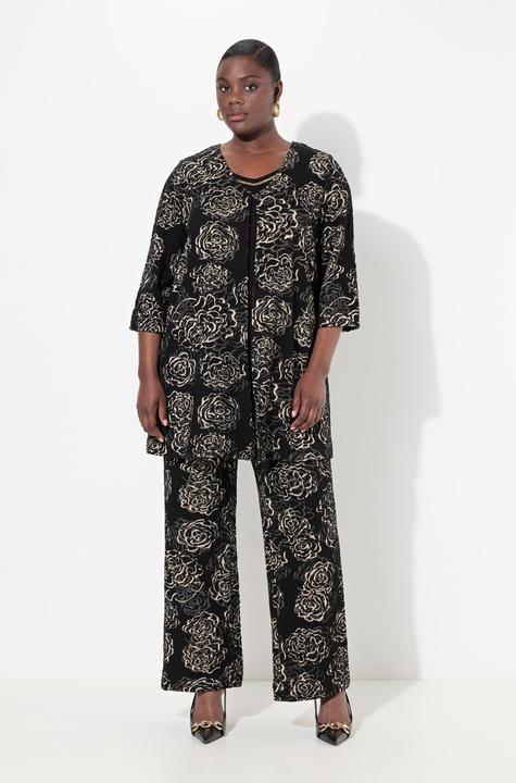 Immagine prodotto Ulla Popken Giacca dal taglio svasato con jacquard floreale, scollo a V e maniche a 3/4 (58)