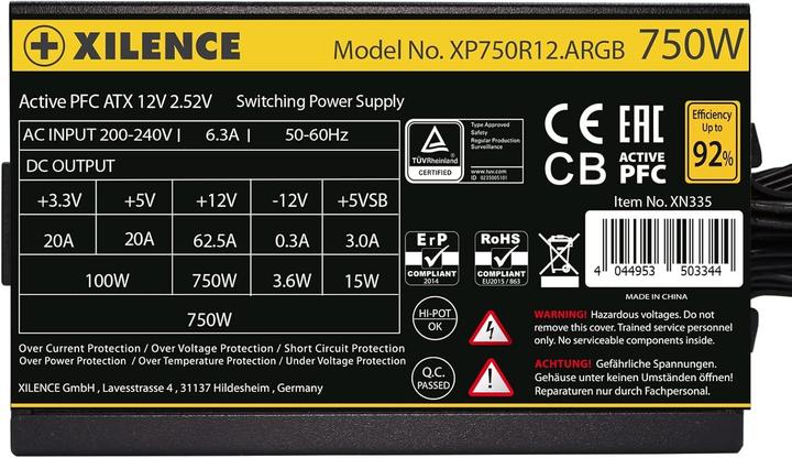 Actual product image Xilence XP750R12.ARGB 750W PC power supply, Meet 80+ Gold, Gaming, ATX (750 W)