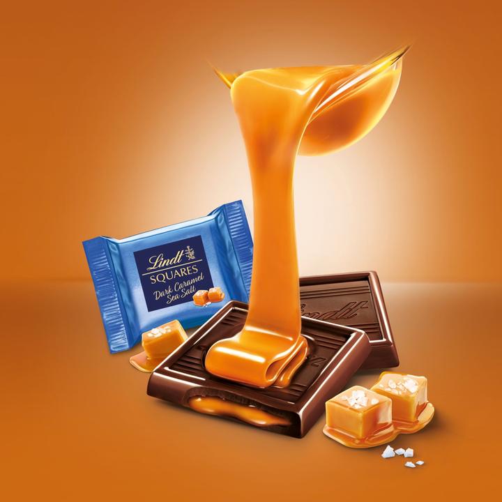 Actual product image Lindt Squares Dark Caramel Sea Salt (144 g)