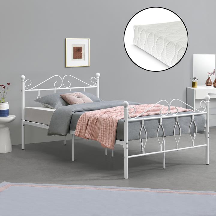 Image du produit En.Casa Lit en métal Apolda 120x200 cm lit pour jeunes avec matelas en mousse froide jusqu'à 300kg Blanc (120 x 200 cm)