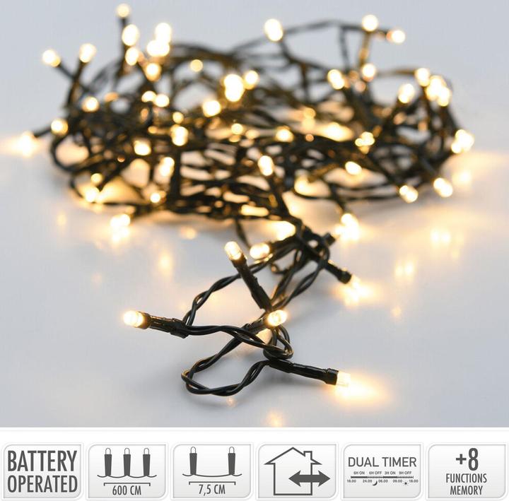 Actual product image Homestyle LED fairy lights with 8 light modes and timer, 6.5 m, battery-operated, IP44, warm white (6.50 m)