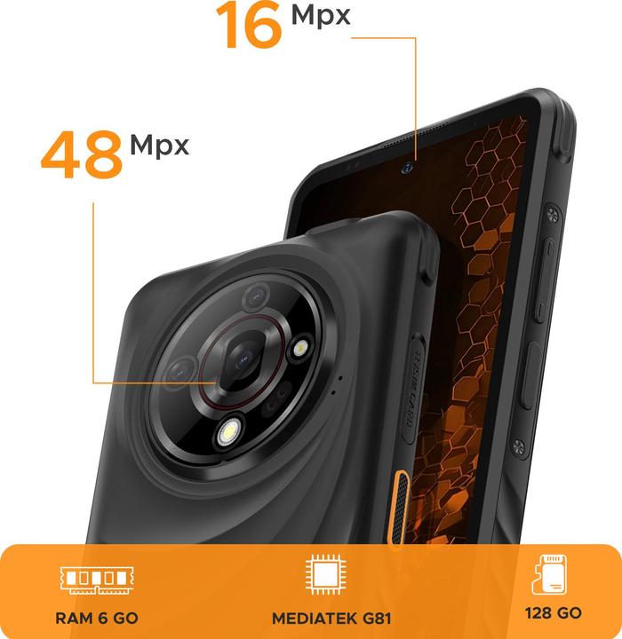 Image du produit Hammer Stossfestes Android 14 Smartphone 6,56" Akku 6050mAh (128 Go, Noir, 6.56", Double SIM, 4G)