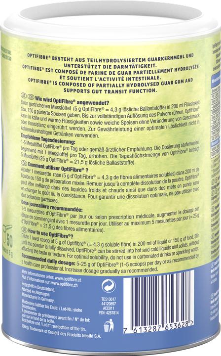 Nutritional values and ingredients Optifibre Pulver (neu) (1 Piece, Powder, 250 g)