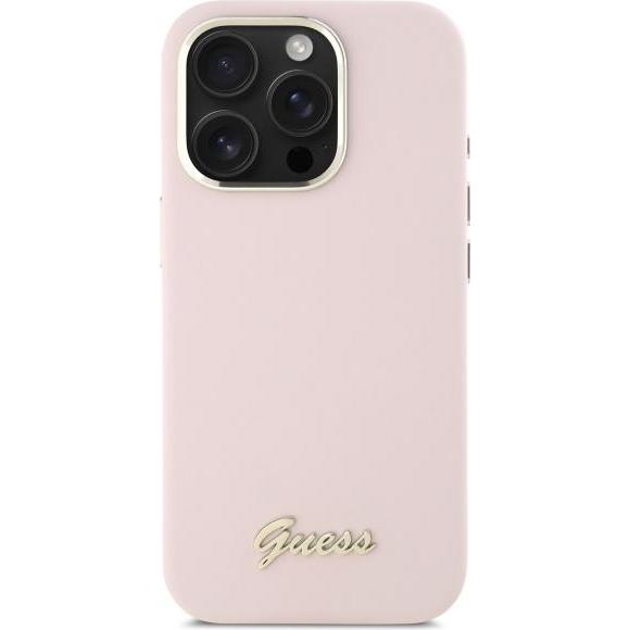Guess GUHCP16XSMBSLP iPhone 16 Pro Max 6.9" różowy/pink hardcase Silicone Script Metal Logo & Frame, Handykette, Pink