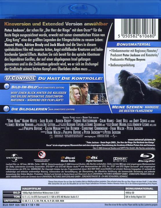 Produktbild King Kong (Blu-ray, 2005, Deutsch, Englisch, Französisch, Italienisch, Japanisch, Spanisch)
