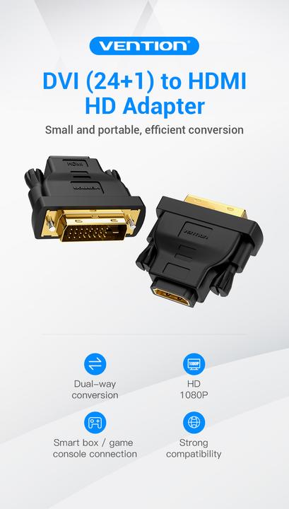 Immagine prodotto Vention Adattatore DVI (24 + 1) maschio a HDMI femmina - nero (DVI, 3.28 cm)